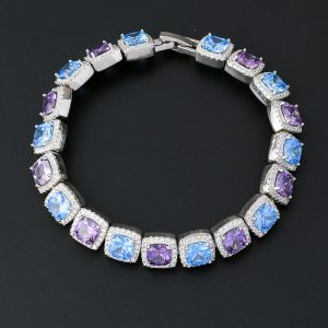 8 Inch Candy CZ Tennis Bracelet - 10mm Square Blue & Purple Zirconia