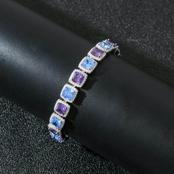 9 Inch Candy CZ Tennis Bracelet - 10mm Square Blue & Purple Zirconia