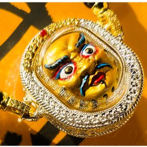 Hand-Painted Black Wealth Deity Pendant Necklace Set - Gold & Silver Amulet 2-Pack